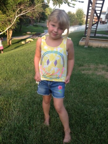 My daughter modeling her new favorite accessory, jean tattoos! (they easily wash off in normal wash cycle)